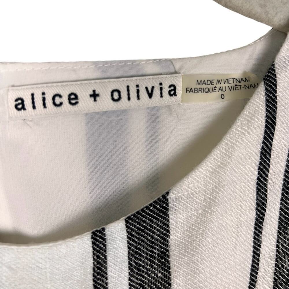 Alice + Olivia Franny Linen Gaucho Striped Jumpsuit 0 XS Belted European Summer - Picture 3 of 9